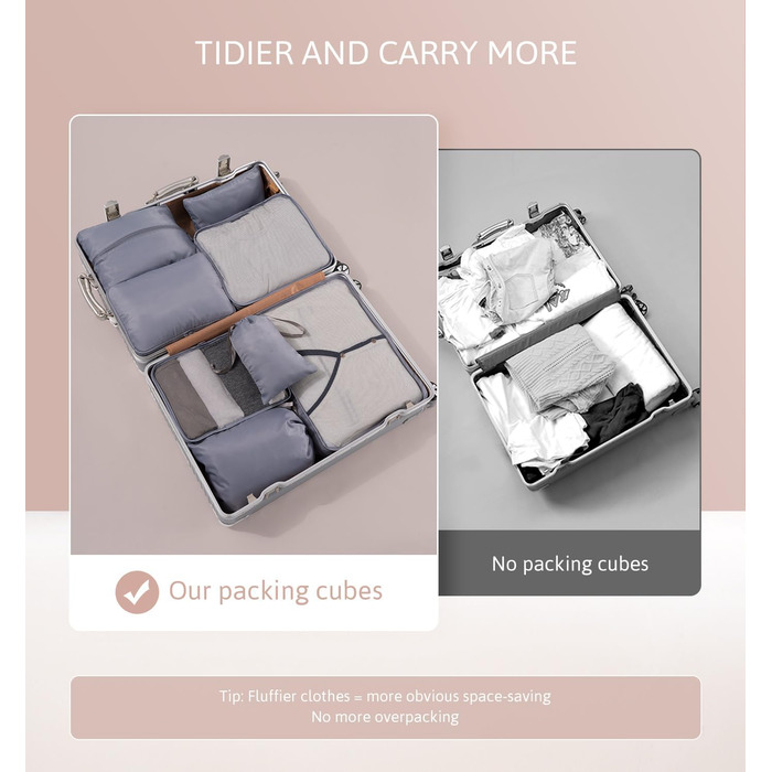 Органайзер для валізи Meowoo, набір 8 шт. (сірий): кубики для пакування, органайзери для подорожей та бізнесу