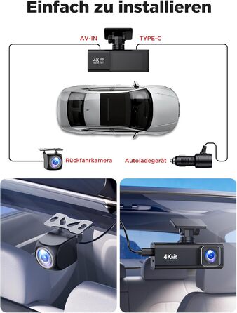 Відеореєстратор Topabol Dashcam Auto 4K + 1080P з Wi-Fi, двома камерами, нічним баченням, G-сенсором та підтримкою карт пам'яті до 256GB