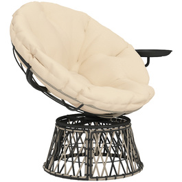 Крісло-гойдалка Outsunny Papasan з ротангу, 360° обертається, крісло-кошик з подушкою, діаметр 90 см, кругле ротангове крісло, крісло-поворотник, крісло для відпочинку, крісло-шезлонг для вітальні, саду, балкону, бежеве | Aosom