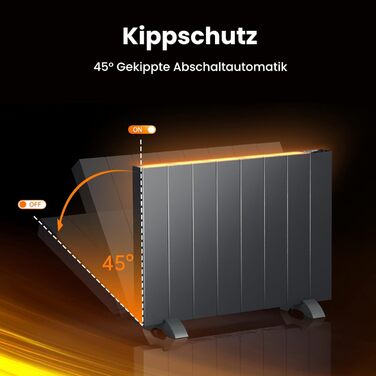 Електричний конвектор EMKE 1500W антрацит з LCD-дисплеєм, тижневим таймером, для підлоги чи стіни, з дистанційним керуванням, енергоощадний електрообігрівач