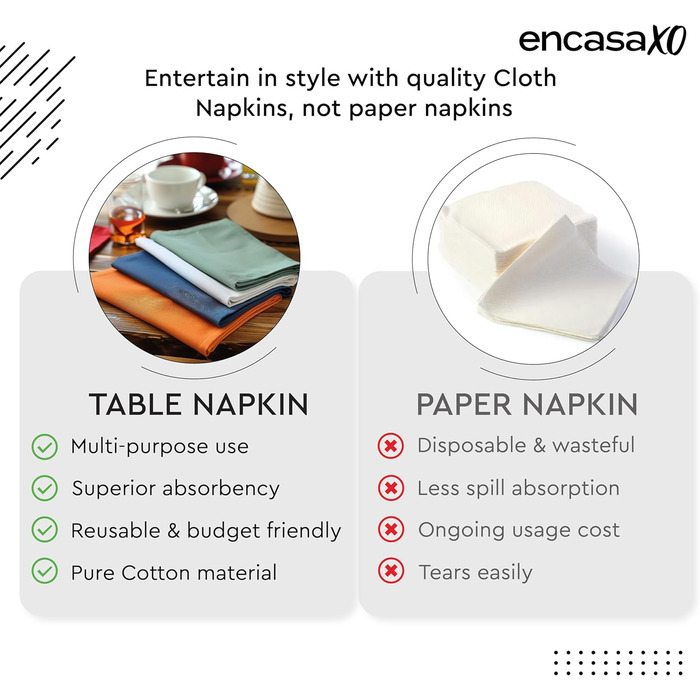 Encasa XO Cotton Fabric Napkins | Set of 12 | Size 43x43 cm | Solid Ice Blue | Machine Washable
