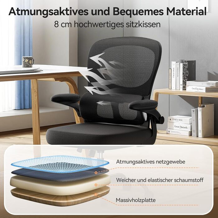 Офісний стіл Naspiro, ергономічне крісло з регульованою підголівником, підлокітниками та підтримкою попереку, поворотне крісло з дихаючою сіткою для дому та офісу (Чорний 2, без підголівника)