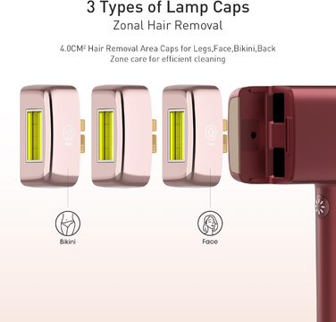 Пристрій для епіляції IPL Laser, 0.5 сек/імпульс, безболісна епіляція з охолодженням, 2 насадки для обличчя та бікіні, для обличчя, під пахвами, на ногах, бікіні. Червоний колір