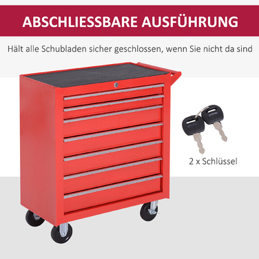 DURHAND Tool Chest, 2 small & 5 large drawers, steel, up to 150 kg, 69 x 33 x 75 cm, Red