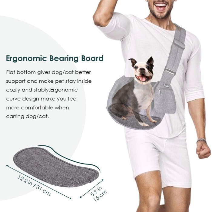 Сумка-переноска для собак Nasjac, ручна переноска для собак з підставками для дна, зручна сумка для собак з регульованим м'яким плечовим ременем та кишенею на блискавці для маленьких собак і котів у подорожах на відкритому повітрі (сіра)