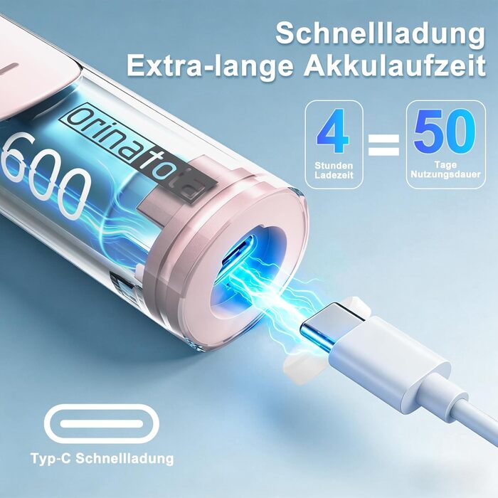 Електрична зубна щітка Rotierende для дорослих з 8 насадками, 3 режимами чищення, акумулятором на 50 днів та Smart-таймером 2 хв - Чорна (Рожева)