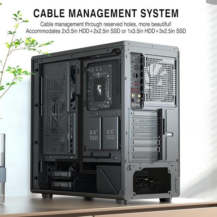 Корпус для ПК FOIFKIN з дерев'яною передньою панеллю з горіха, 4 PWM ARGB вентилятори, ATX Mid-Tower, USB Type-C, M.2, чорний