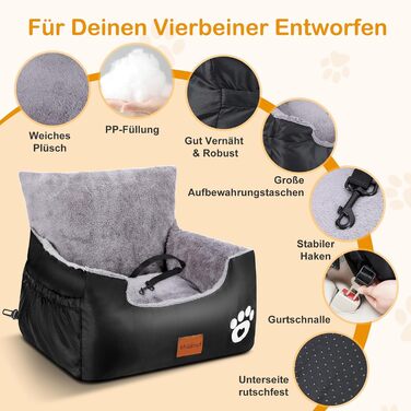 Pet Car Seat for 2 Small Dogs - Washable & Adjustable, 55x30x30cm