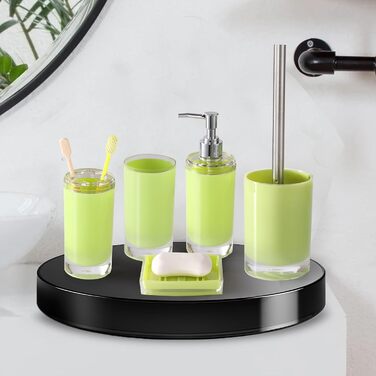 Acrylic Bathroom Accessories Set, Lotion/Soap Dispenser, Soap Dish, Toothbrush Holder, Tumbler, Toilet Brush and Holder, Modern Bathroom Decoration and Housewarming Gift Set, Orange, 5-Piece (Green-5)