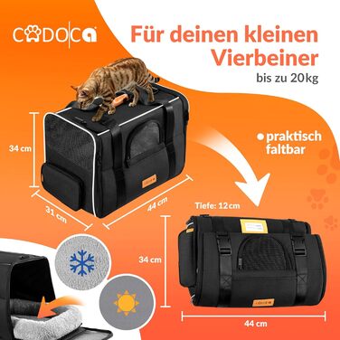 Транспортна переноска для котів до 20 кг, складна, з сонце- та водонепроникним дахом, плечовим ременем та мискою, дихаюча, комфортна, з обертовим подушкою, переноска для котів/собак, для автомобіля, колір антрацит