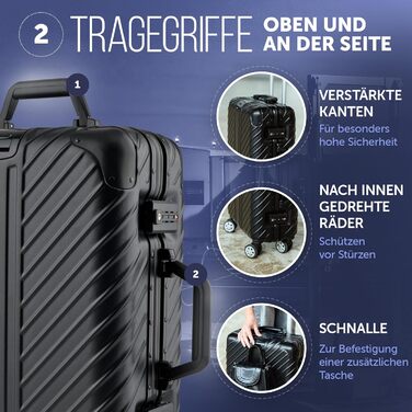 Чорний ручний багаж 20 дюймів з алюмінієвим каркасом | Валіза на колесах, водонепроникна, з кишенею для ноутбука, захист кутів