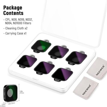 Набір фільтрів ND NEEWER (6 шт.) з лупою 15x для макрозйомки, ND8, ND16, ND32, CPL + об'єктив для GoPro Hero 13/12/11/10/9, FL-GP25