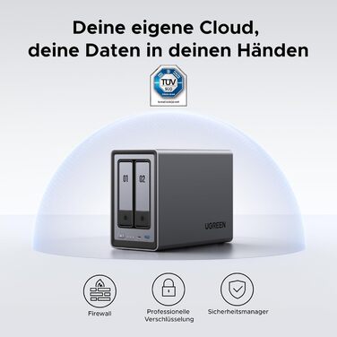 NAS UGREEN NASync DXP2800: 2-Bay, Intel N100, 8GB DDR5 RAM, 2.5GbE, M.2 NVMe, HDMI 4K, для дому та офісу (без дисків)