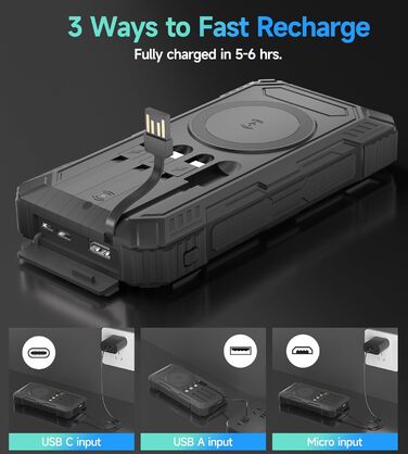 Портативний зарядний акумулятор Solar Powerbank 56800mAh з сонячною панеллю, 30W PD, 3.0A USB-C, 3 порти (2 USB та 1 Type-C), бездротовий заряд 15W, LED-індикатор, ліхтарик, чорний