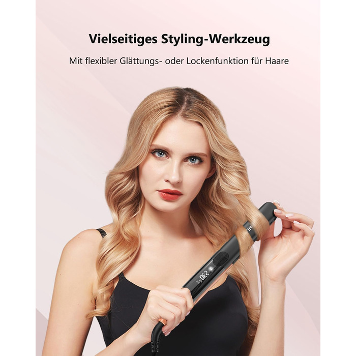 ANNLARY 1 Inch Hair Straightener & Curling Wand 2-in-1 - Titanium Ceramic Ion Technology - Heat Protection, Anti-Frizz, Shiny Hair - Dual Voltage (110-240V)