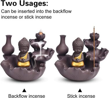Golden Buddha Waterfall Backflow Incense Burner, Water Fountain Incense Holder, Golden Buddha Censer, Ceramic Incense Burner for Family, Office, Bedroom Decoration