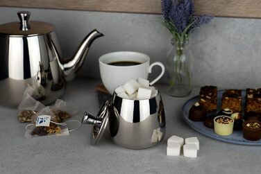 Café Olé PT-048 Cafe Ole Premium Teapot, 18/10 Stainless Steel, 48 Ounces, Drip-Free Pouring, Hollow Handles & Flip-Up Lid, (340.2 g (12 oz), Silver)