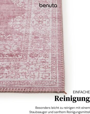benuta pop Laury Rug - Synthetic Fiber - Rectangular & in Vintage Style - Easy Care for Living Room, Bedroom, Pink, 160x230 cm 160 x 230 cm (Rectangular) Pink