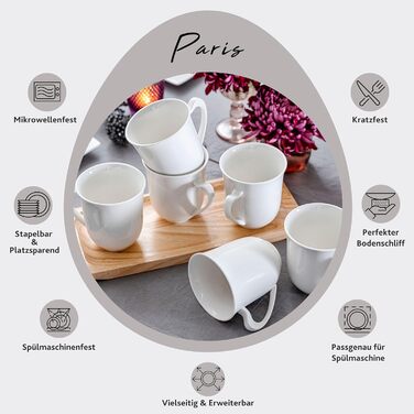 Sänger | Paris Mug Set - 6 Piece Mug Set for 6 People Made of Porcelain, Teacup with Handle for Everyday Use, Cup Set 330 ml Expandable | PREMIUM COLLECTION