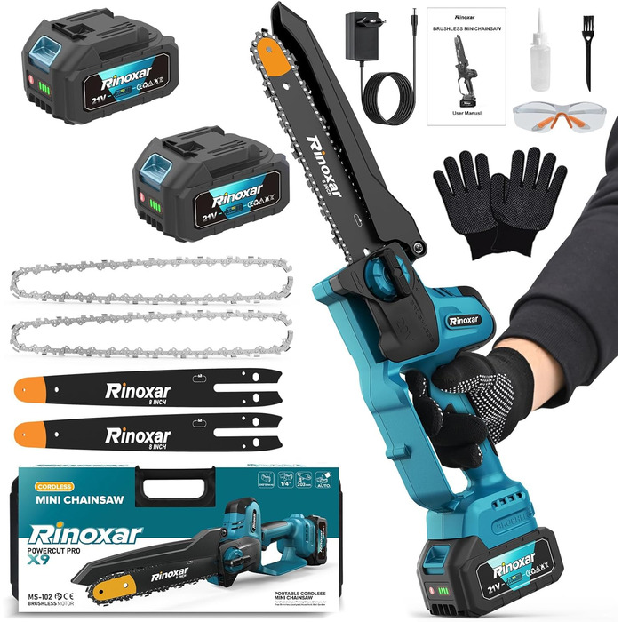 Акумуляторна міні-пила PowerCut X9 PRO 6 дюймів з автоматичним змащенням, 8000mAh, 2 акумулятори