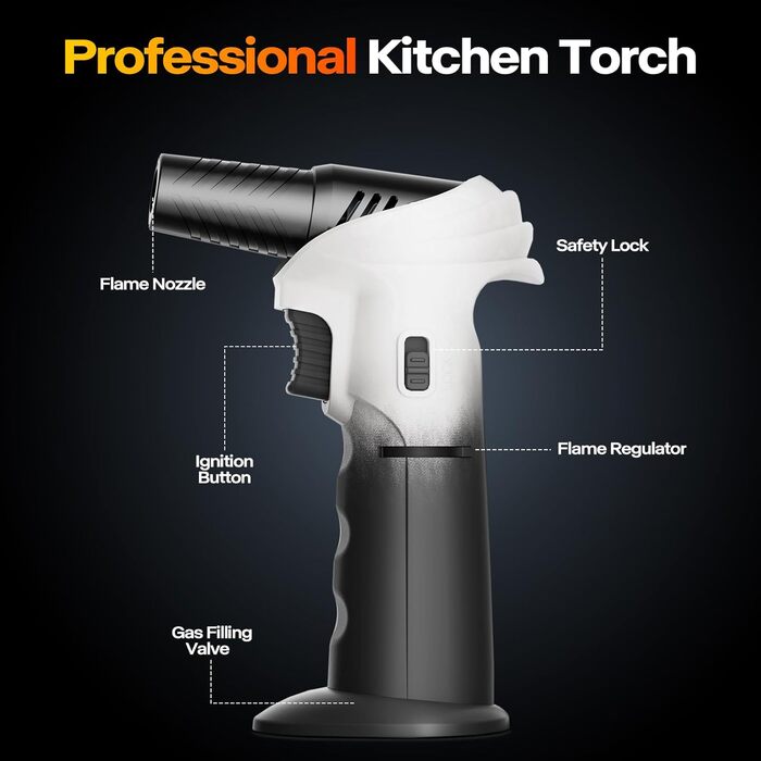 Газовий пальник Flambierbrenner: кухонна лампа на бутані з регулюванням 0–90° та безпечним закриттям (зелений та чорний)