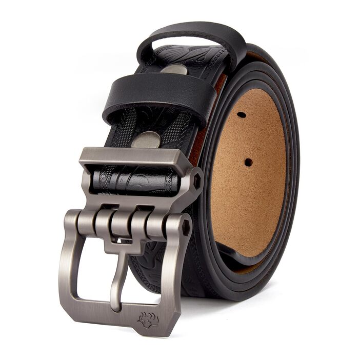 Шкіряний ремінь BISON DENIM для чоловіків, класичний пояс для джинсів та бізнес-одягу, ширина 38 мм, довжина 130 см (на талію 109-114 см), у подарунковій коробці