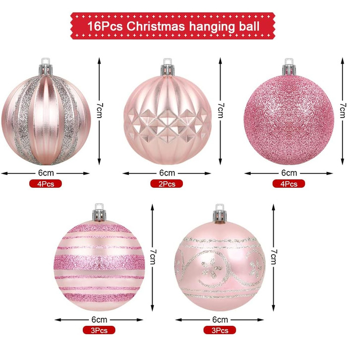 Набір новорічних кулічок Bluelves, 16 шт., рожеві, 6 см, пластик. Декор ялинки, прикраси для ялинки