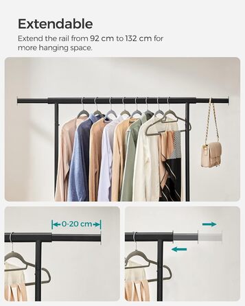 SONGMICS Heavy-Duty Clothes Rack, 2-Piece Set, Rolling Garment Rack, Holds up to 90 kg, with Extendable Closet Rod, Folding Base, Storage for Boxes, HSR013S02 (Black)