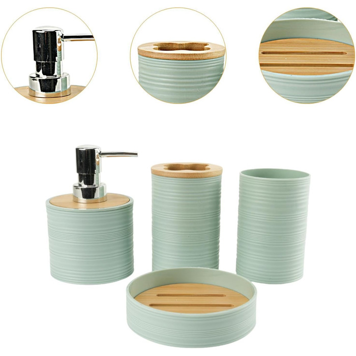Набір аксесуарів для ванної кімнати Perfk: дозатор мила, тримач зубних щіток, стакан для ополіскувача, зелений