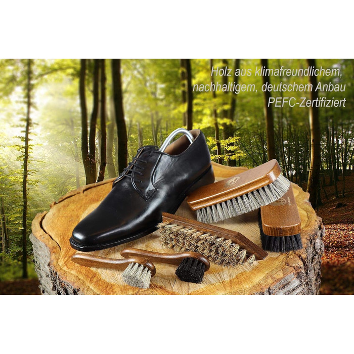 Premium Rosshaar Shoe Brush Shoe Care Set - 2 x Extra-Large Polishing Brushes - 2 x Rosshaar Application Brushes - 2 x Brand-Name Shoe Cream - Coconut Fiber Dirt Brush - Shoe Care Made in Germany