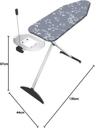 Гладильна дошка Vileda Total Reflect Plus XXL з розеткою 130x44 см, регульована висота 74–97 см, збірна, з покриттям з титану, для парогенераторів, TÜV-сертифікована