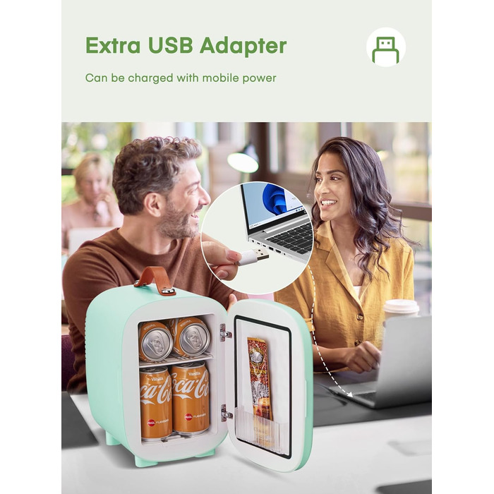 Міні-холодильник FOHERE 5л для косметики та напоїв з USB-живленням, 220V/12V, для спальні, офісу, авто (зелений)