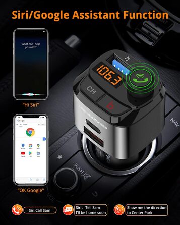 Bluetooth FM-трансмітер UNBREAKcable для авто, адаптер з зарядкою PD3.0 і QC3.0, підсилювач басів, гучний зв'язок, підтримка Siri та Google Assistant
