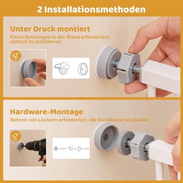 Захист для дверей Costway для собак, 74-104 см, 76 см заввишки, з маленькими дверцятами, 2 розширення, автозакривання та подвійний замок, без свердління, висувний захист для собак (білий)