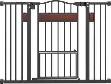 Захист для дверей Costway для собак, 74-104 см, 76 см висота, з маленькими дверцятами, 2 розширення, автозакривання та подвійний замок, без свердління, розсувне захисне ґратка для собак (Білий/Чорний)