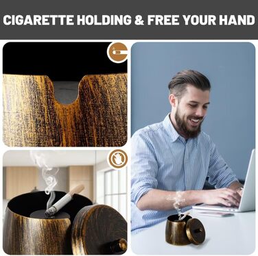 Набір ашеновічників для вулиці 2 шт., нержавіюча сталь, ретро дизайн, з кришкою, для внутрішнього та зовнішнього використання, вітрозахисний, з неслизьким дном, для саду, бару та балкону