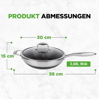 Набір посуду NutriChef з нержавіючої сталі, 6 предметів: сковороди з антипригарним покриттям 20 см, 25 см, 30 см з кришками, індукційні, стійкі до подряпин та придатні для духовки, набір посуду (вок 31 см)