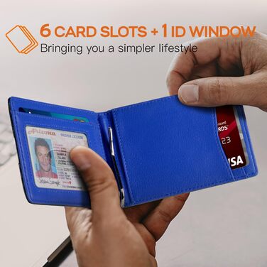 Чоловічий гаманець RUNBOX з натуральної шкіри, Slim модель, RFID захист, з кліпсою для грошей, подарункова коробка, синьо-чорний колір