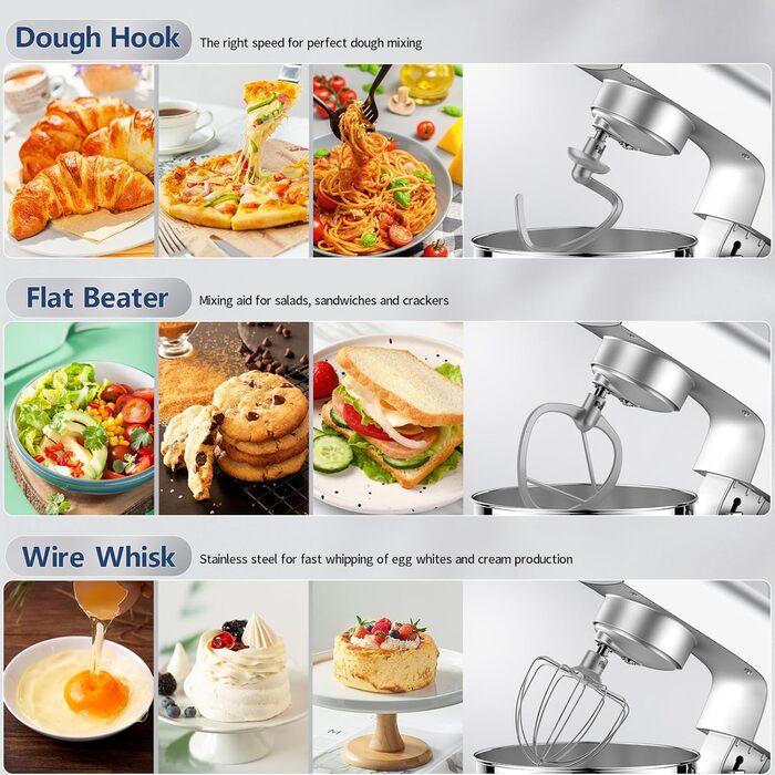 Міксер тістовий Vezzio Knetmaschine 1500W, 4.5л, 10 швидкостей, з набором насадок (зелений, срібний)