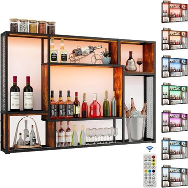 Стильне металеве виноградне реіал на стіну з LED-підсвічуванням, 3 яруси, чорний, 120x80 см