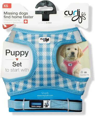 Шлейка для собак Air-Mesh блакитна з коламі, розмір M & поводок L блакитний з коламі