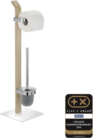 Набір для туалету WENKO Samona Nature з дерева та хромованими акцентами: тримач туалетного паперу та щітка для унітазу