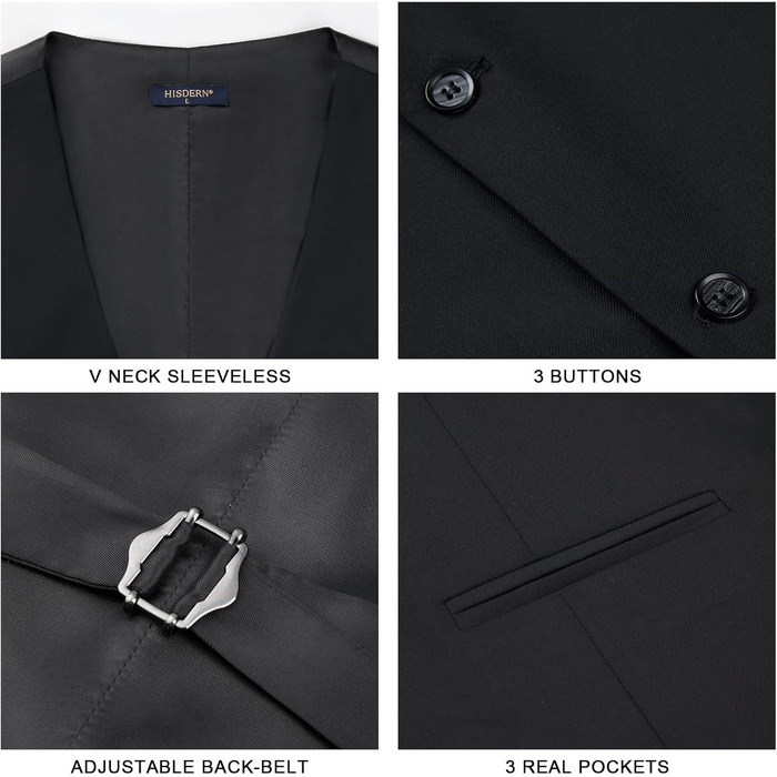 Жилет чоловічий HISDERN, чорний, бавовна, V-подібний виріз, з кишенями, для вечірки, весілля, офіційного стилю, 4XL
