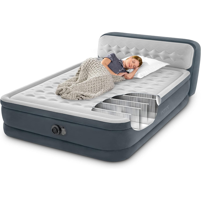 Надувний матрац Intex DuraBeam UltraPlush з підголівником, 220V, Queen, Fiber-Tech