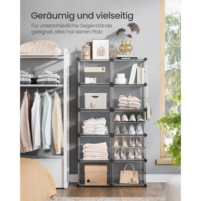 SONGMICS 10-Tier Shoe Rack, Shoe Cabinet, 30 x 40 x 30 cm per compartment, narrow, with doors, steel frame, plastic, for hallway, bedroom, entrance area, LPC035B01 (10 tiers (83B x 156H cm), Slate Grey)