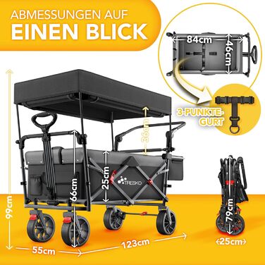 Трьохколісний візок TRESKO® з дахом, кишенькою-холодильником та боковими шторками | Вантажопідйомність до 150 кг | Візок з гумовими колесами та гальмами (передні та задні) та 3-точкова система фіксації (Зелений) (Чорний)