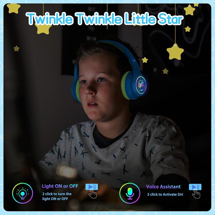 Дитячі навушники LOBKIN Bluetooth Over-Ear з чохлом, бездротові та провідні, для дівчаток, складні, регульовані, для школи, подорожей (блакитно-зелені, ANC)