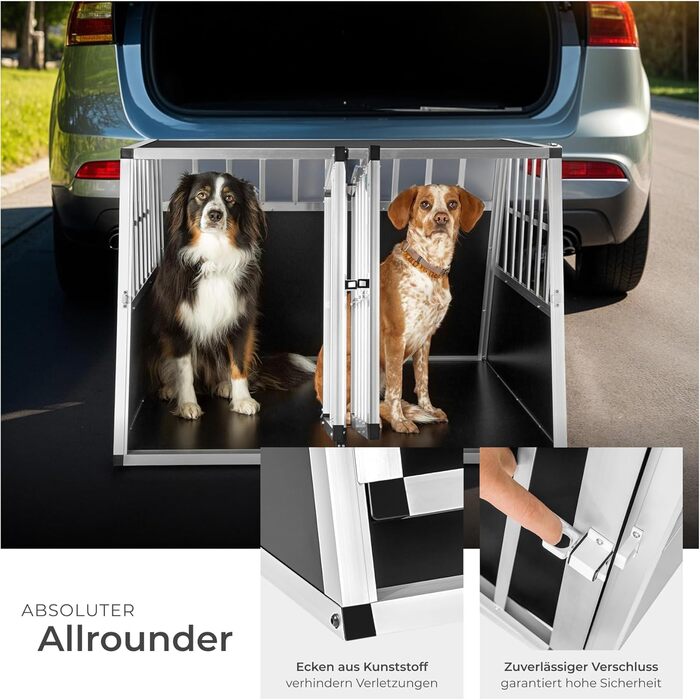 Транспортна переноска для собак tectake® Double XL - переноска для авто та дому, алюміній, 97 x 90 x 69,5 см