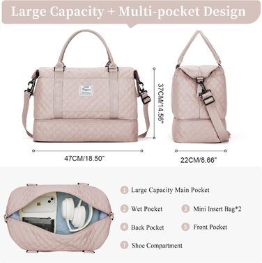 Спортивна сумка для подорожей жіноча Easyjet Handgepäck: водонепроникна, з відділенням для взуття, 47x37x22 см, 38L, A5-Бежева