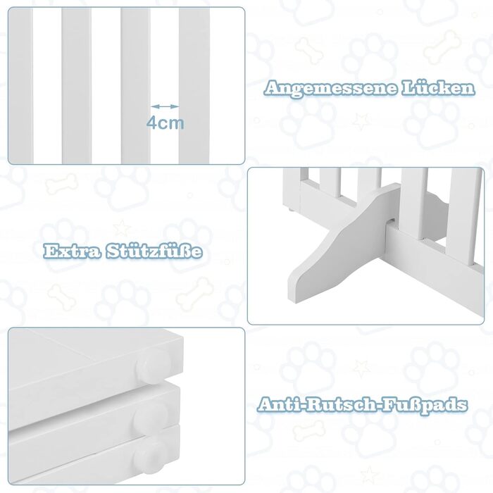 Захисний бар'єр для собак Costway, 89 см, 4 панелі, дерев'яний, розкладний, для дітей, захист від сходів, білий